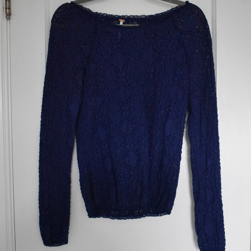 Free People Blue Lace Tunic Top
